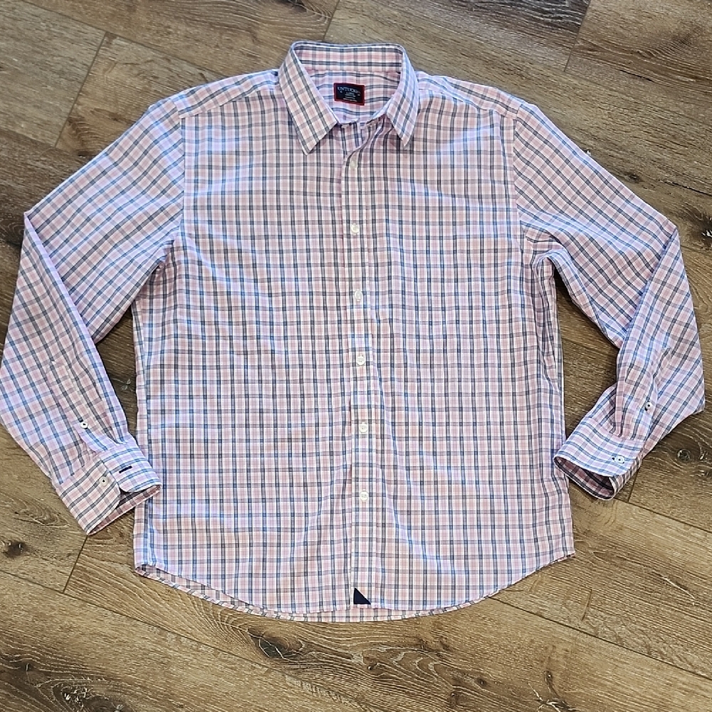 UNTUCKit Classic Business Pink Blue Plaid Shirt Casual Preppy Ivy League Colorfu